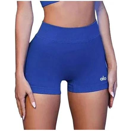 Alo Yoga Alo Blue Ribbed 3/4 Shorts Blue - 1