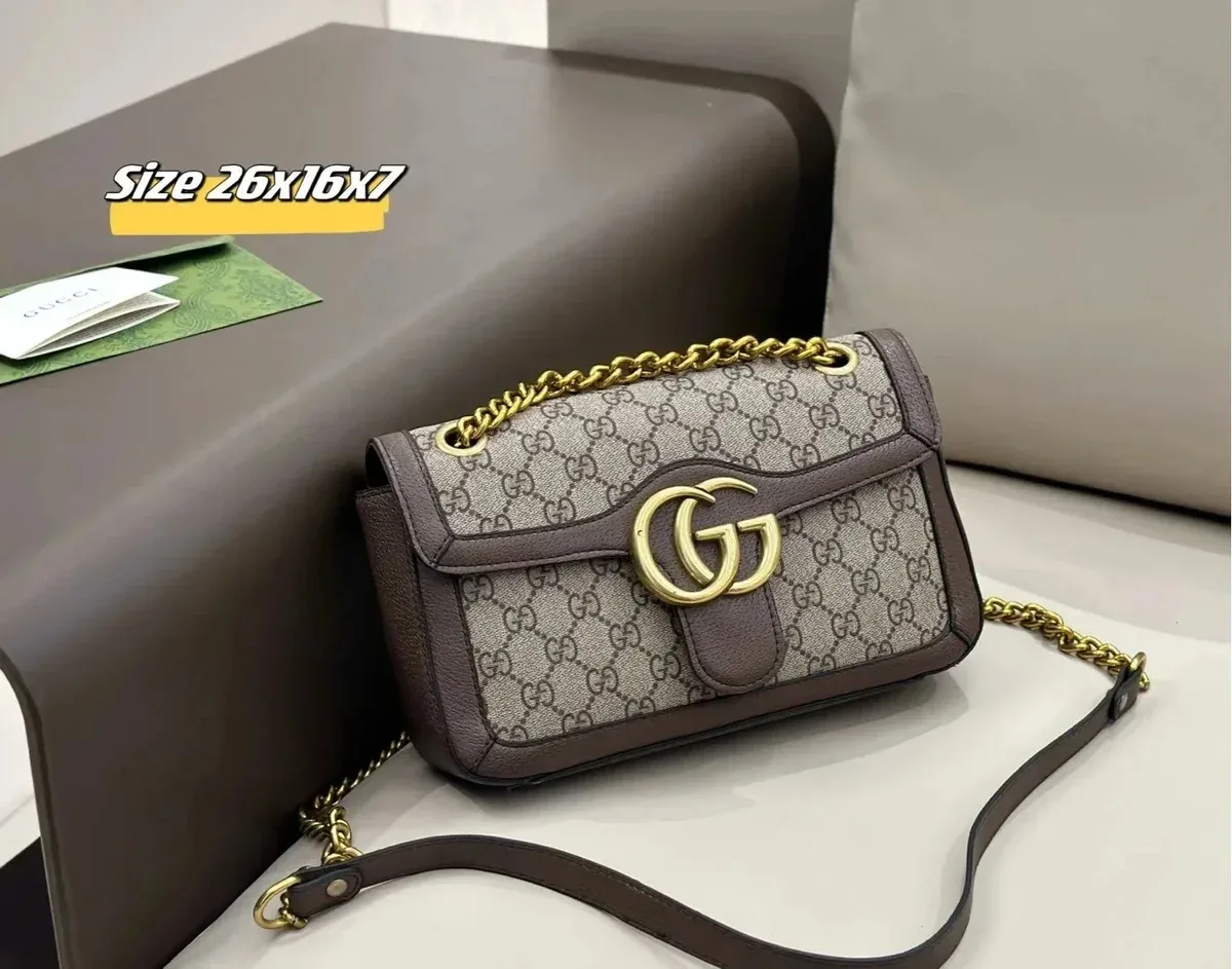 Gucci GG Marmont Beige & Brown Leather Shoulder Bag