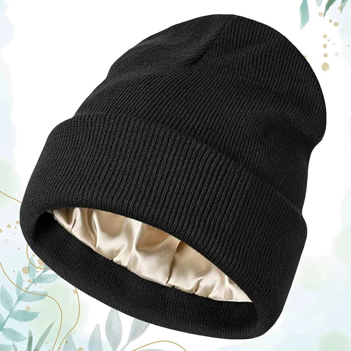 Other Solid Black Knit Beanie with Satin Lining Black - 1
