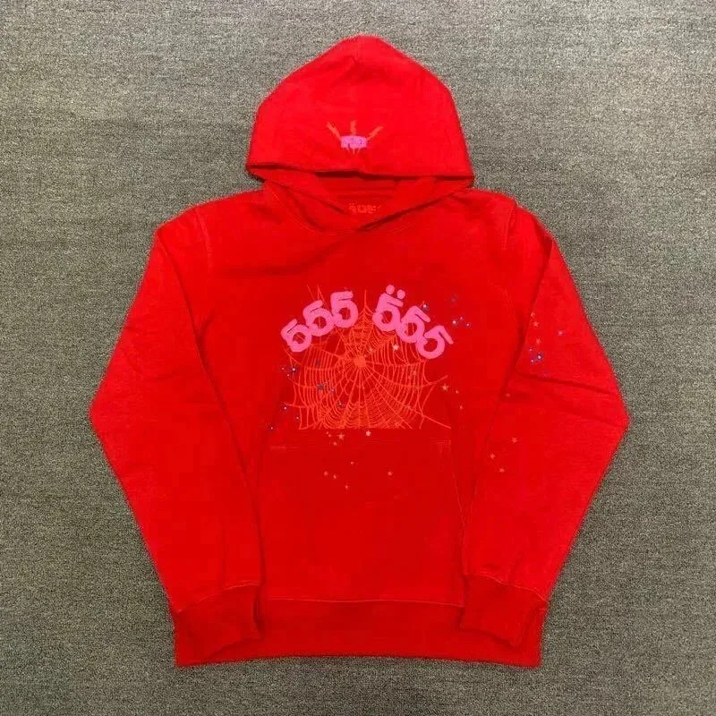 Other 555 Spiderweb Print Red Hoodie Red - 1