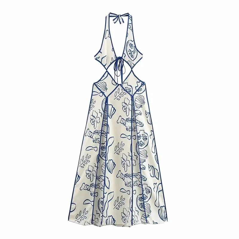 Other Unisex Blue Floral Print Maxi Dress Blue - 1